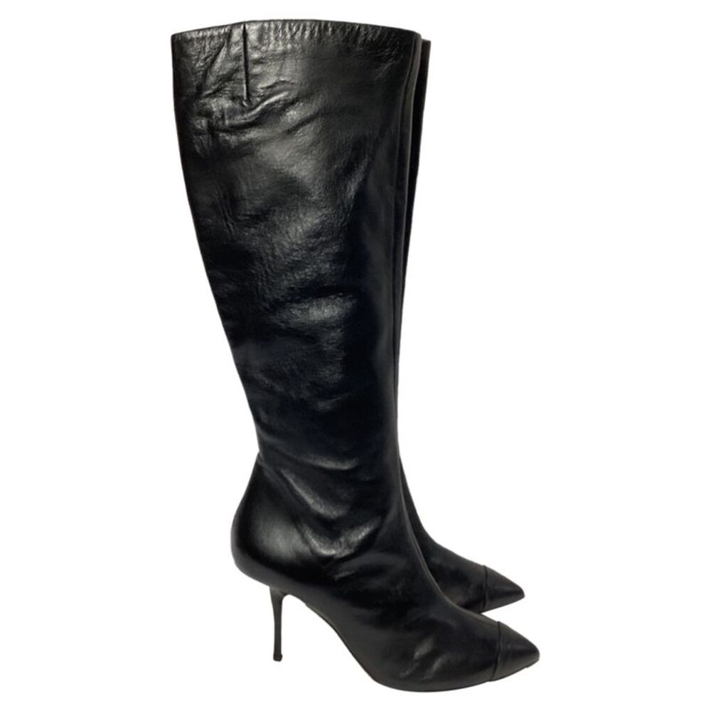 Giuseppe Zanotti Zipped Heeled Knee-High Boots in Black Leather